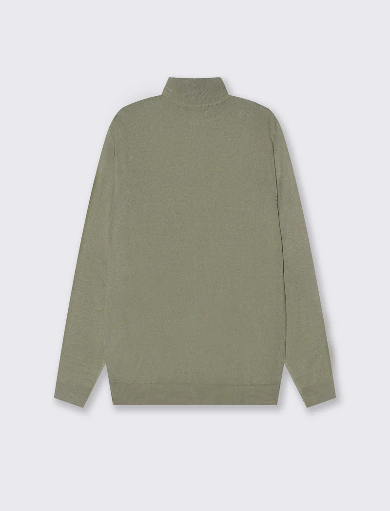 MAGLIA BASIC COLLO ALTO ZIP - Verde oliva