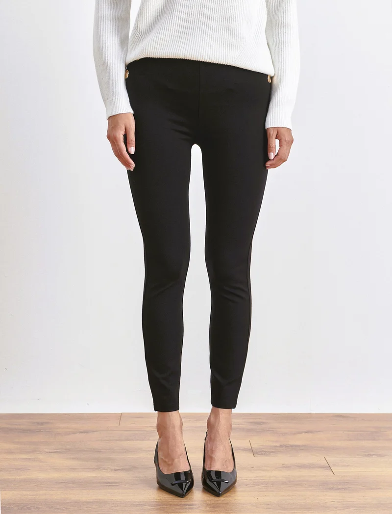 LEGGING IN PUNTO MILANO CON BOTTONI - Nero