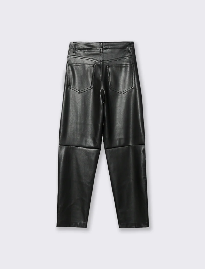 PANTALONE IN TESSUTO EFFETTO PELLE - Nero