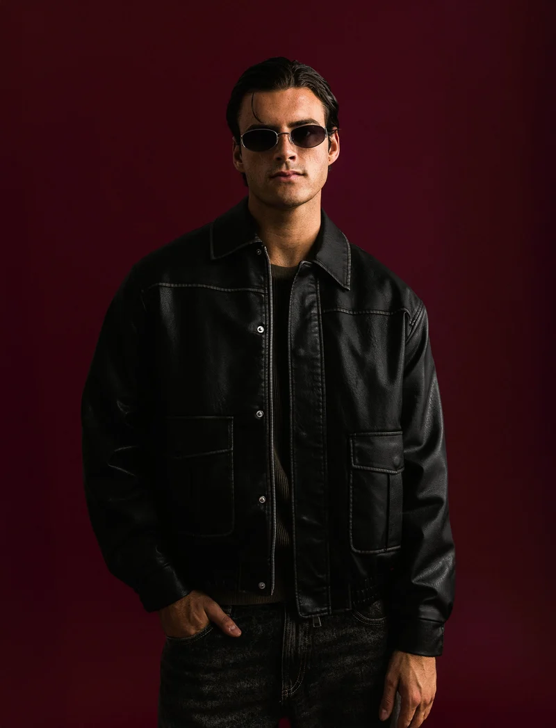 GIUBBOTTO AVIATOR EFFETTO PELLE - Nero