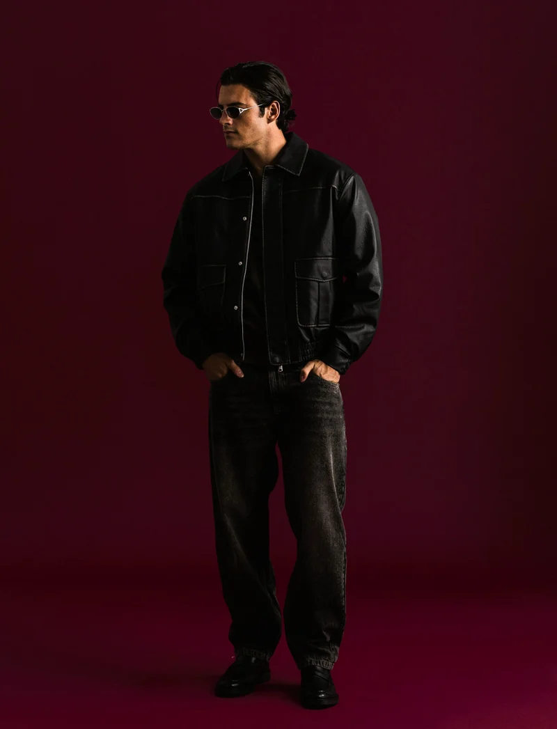 GIUBBOTTO AVIATOR EFFETTO PELLE - Nero