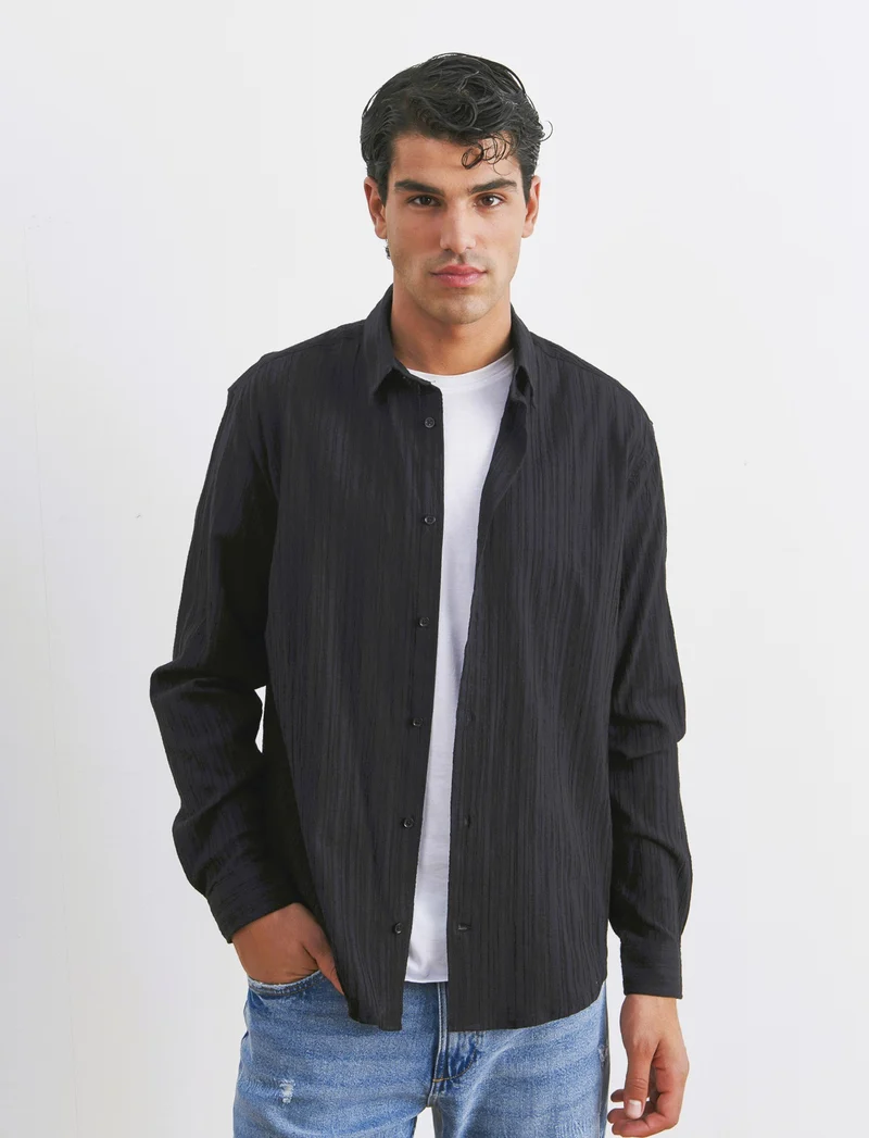 CAMICIA EFFETTO GOFFRATO - Nero
