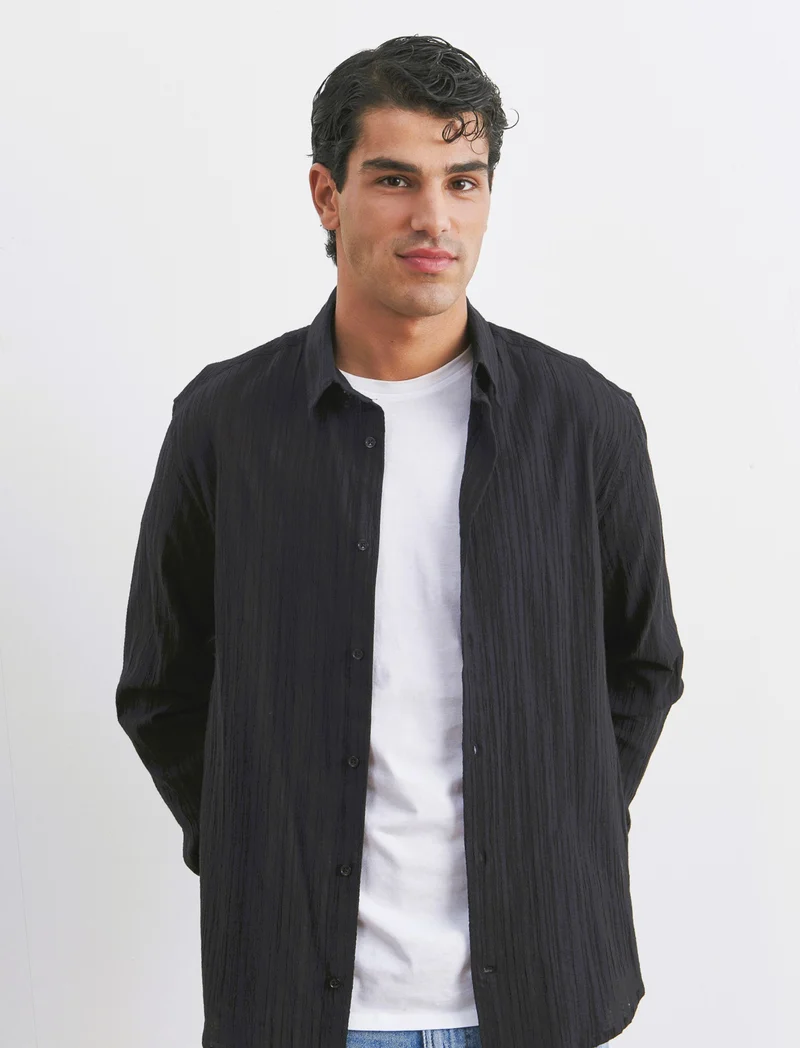CAMICIA EFFETTO GOFFRATO - Nero