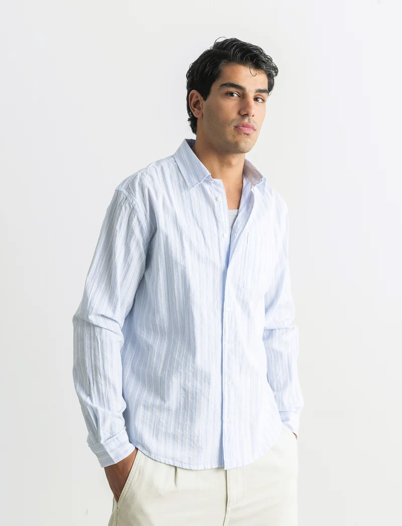 CAMICIA FANTASIA A RIGHE - Celeste
