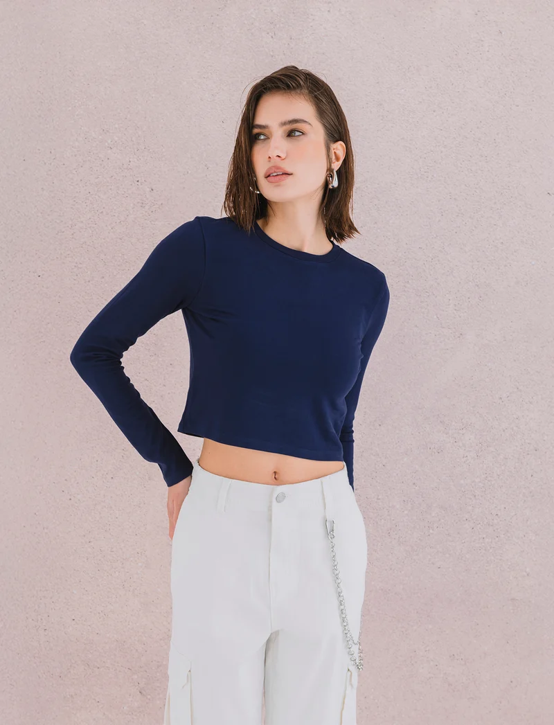 T-SHIRT BASICA CROP - Blu