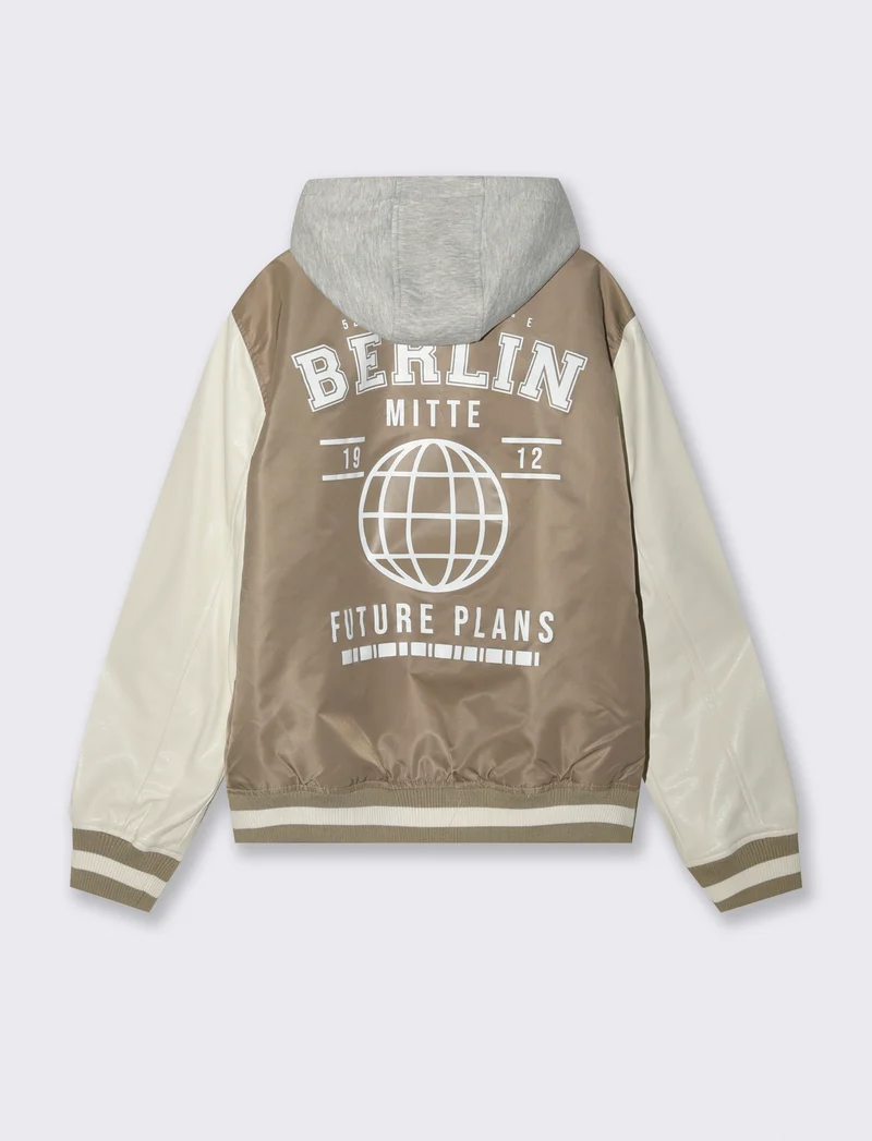 BOMBER VARSITY CON CAPPUCCIO - Grigio tortora