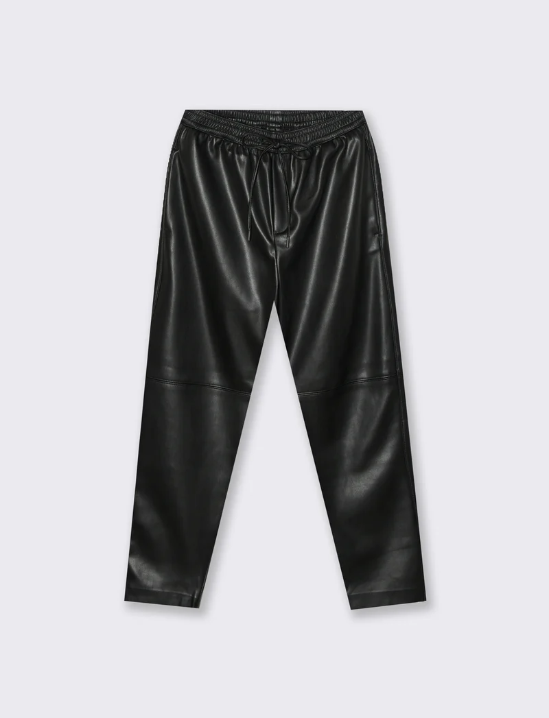 PANTALONE IN TESSUTO EFFETTO PELLE - Nero