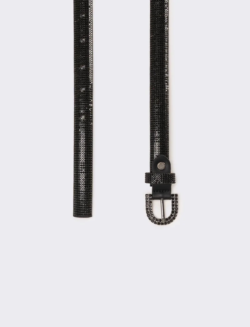 Cintura donna sottile con strass - Nero