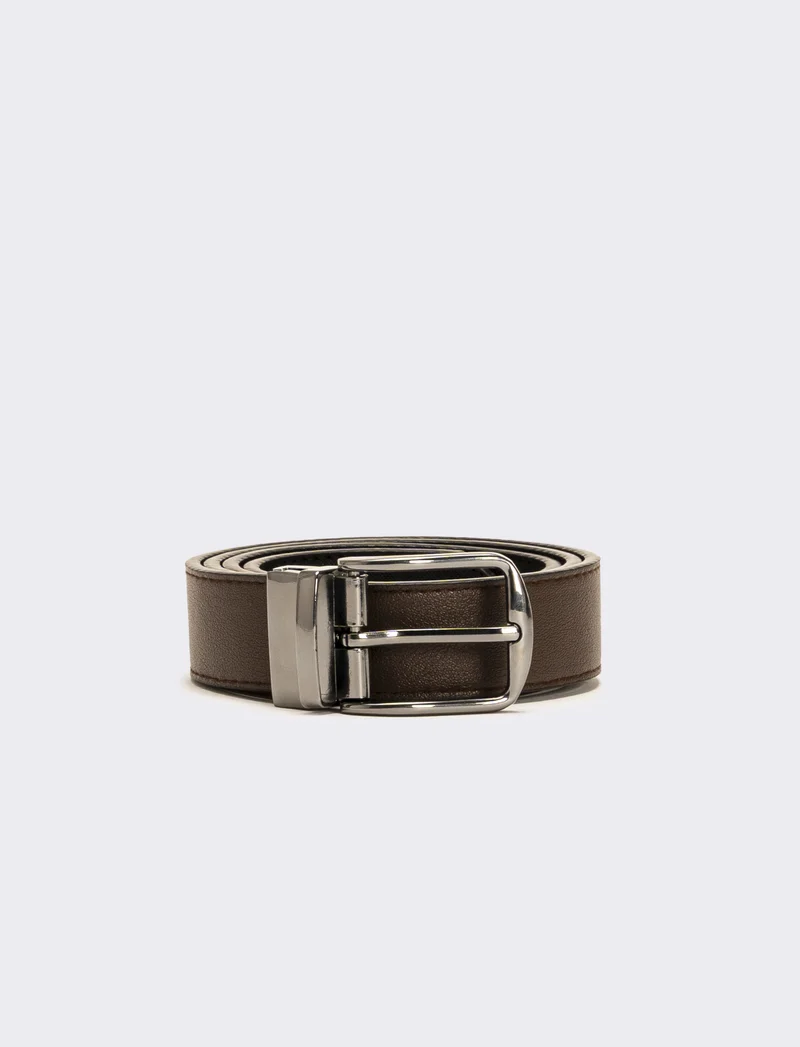 Cintura uomo double face saffiano e liscia - Moro