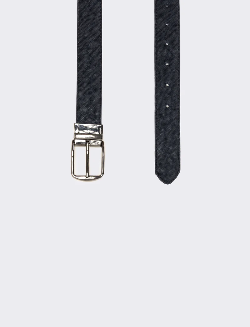 Cintura uomo double face saffiano e liscia - Blu-nero