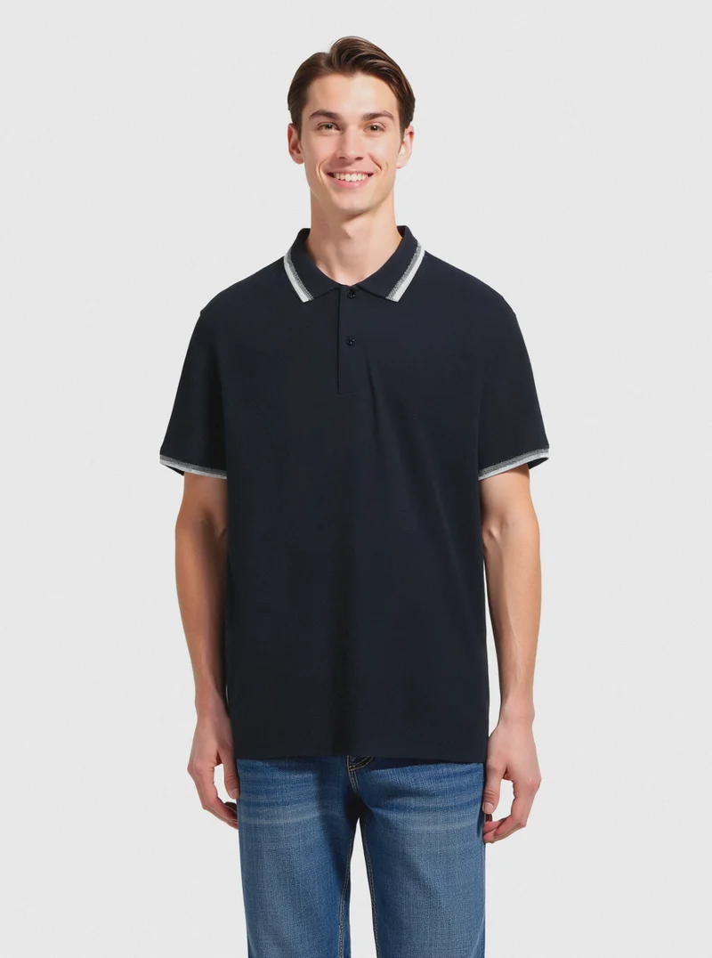 Polo in piquet con contrasti da uomo - Blu