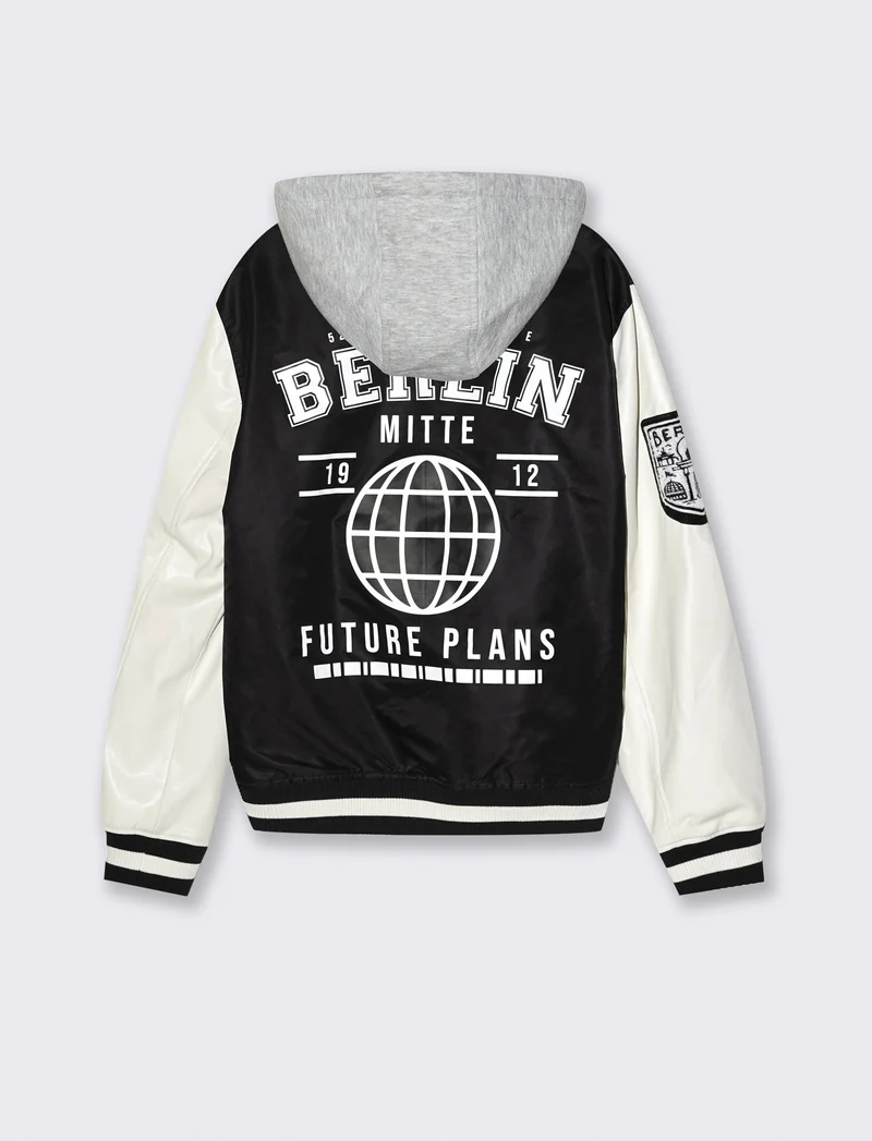 BOMBER VARSITY CON CAPPUCCIO - Nero