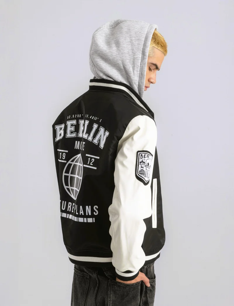 BOMBER VARSITY CON CAPPUCCIO - Nero