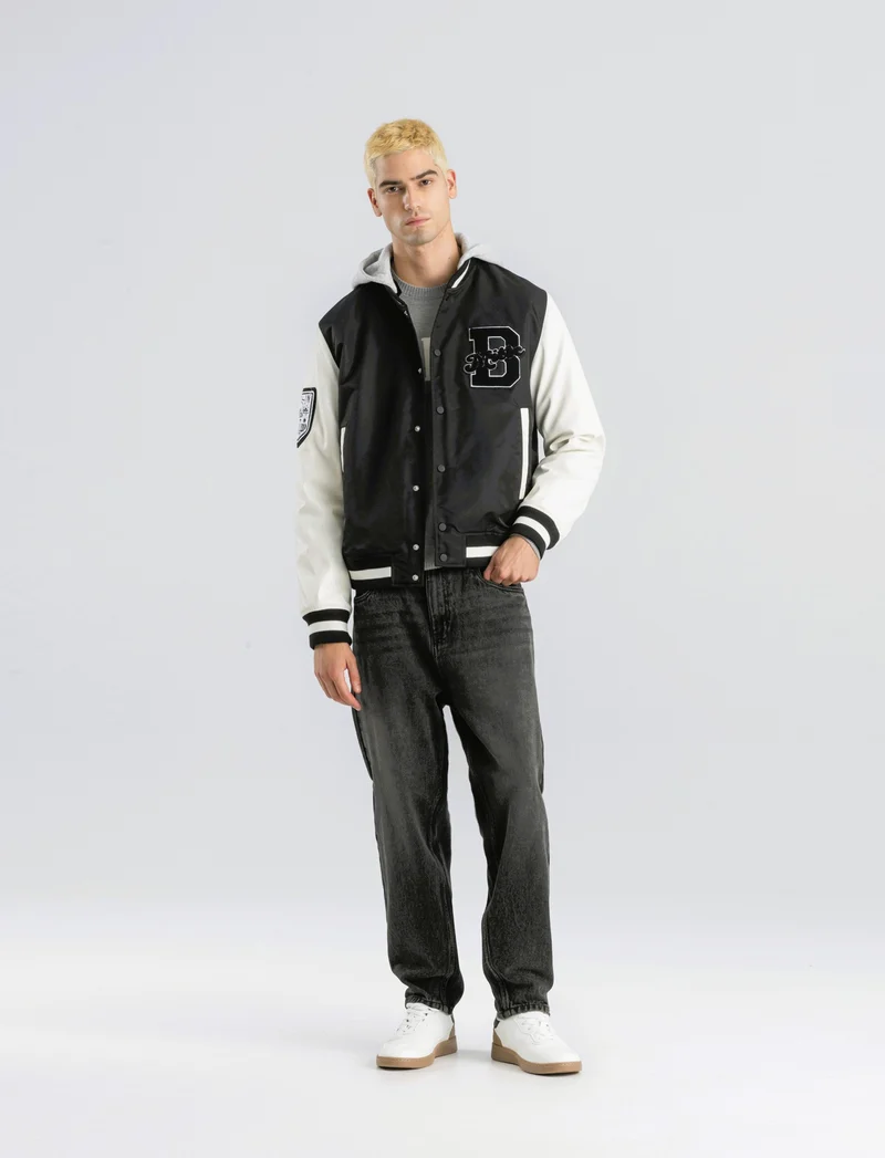 BOMBER VARSITY CON CAPPUCCIO - Nero