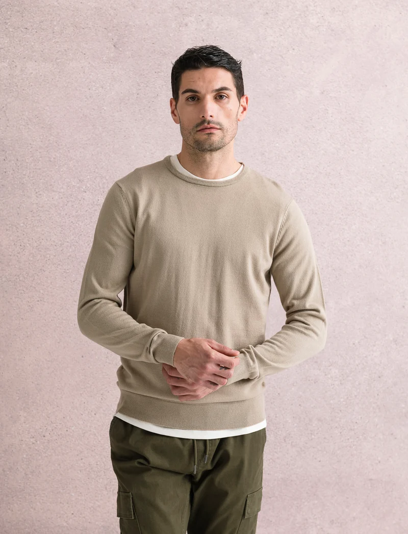 MAGLIA BASIC GIROCOLLO - Beige