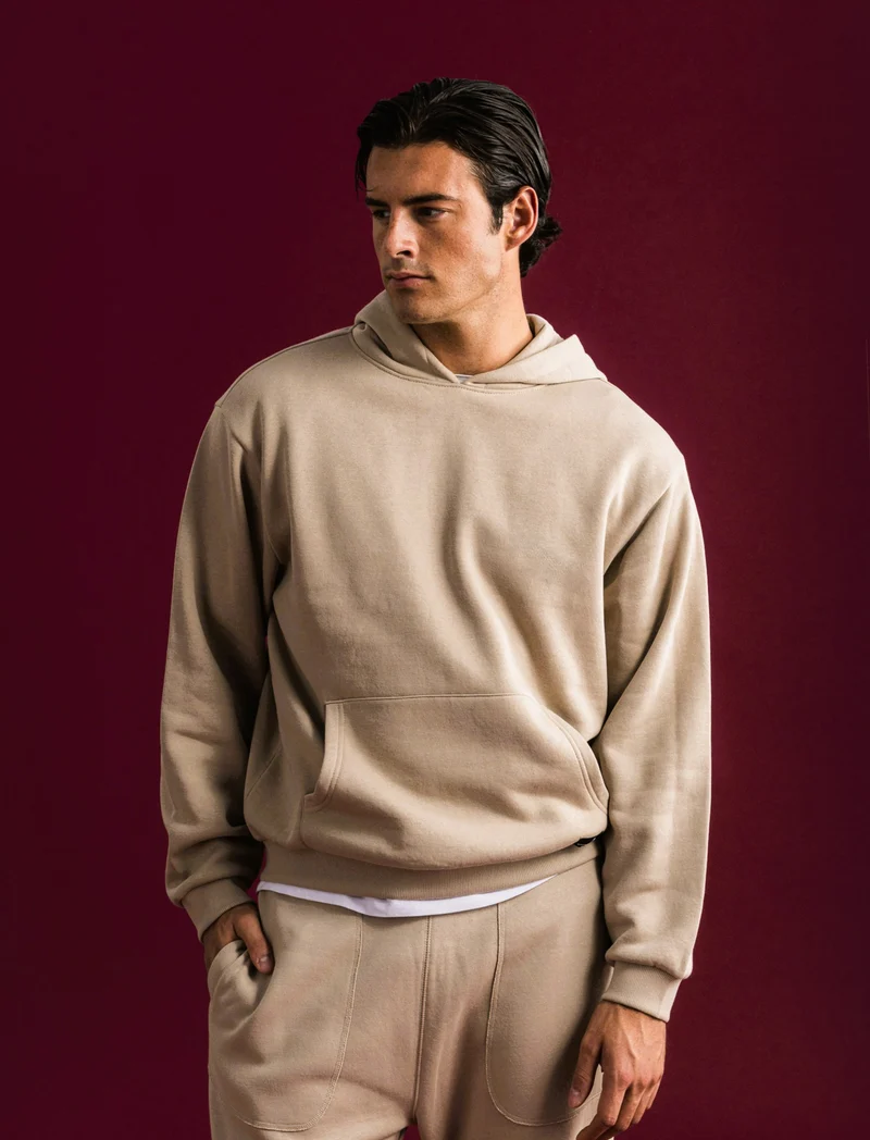 FELPA BOXY FIT CON CAPPUCCIO - Beige