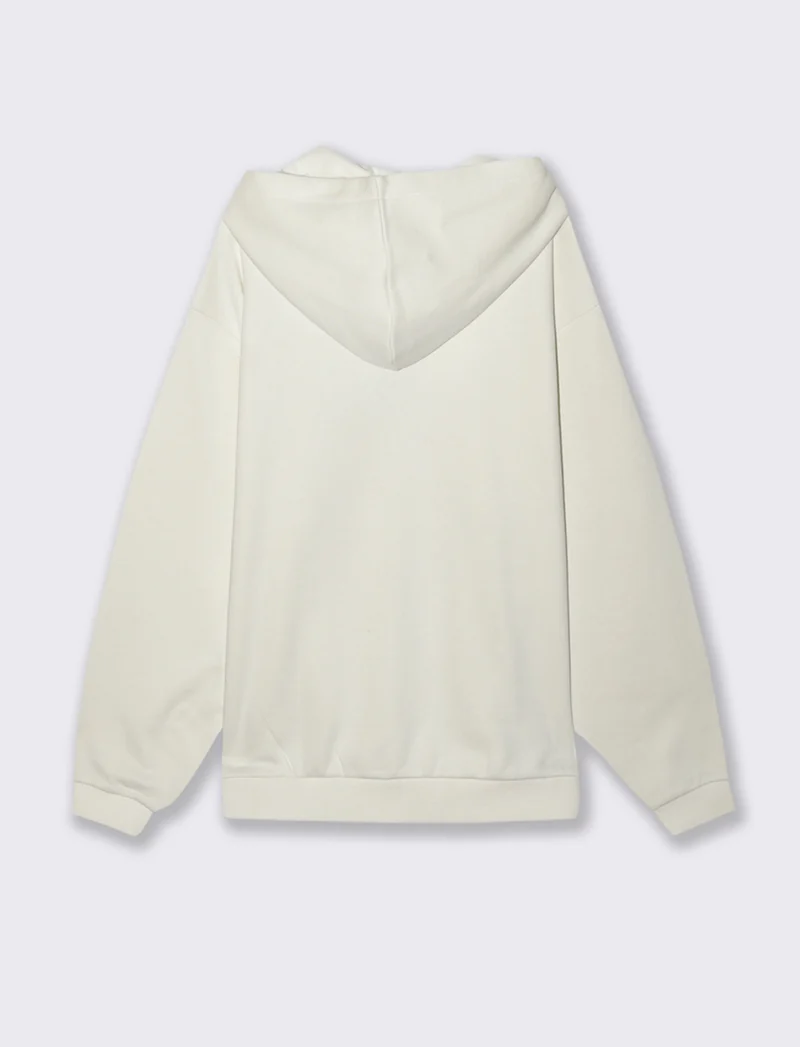 FELPA BOXY FIT CON CAPPUCCIO - Bianco