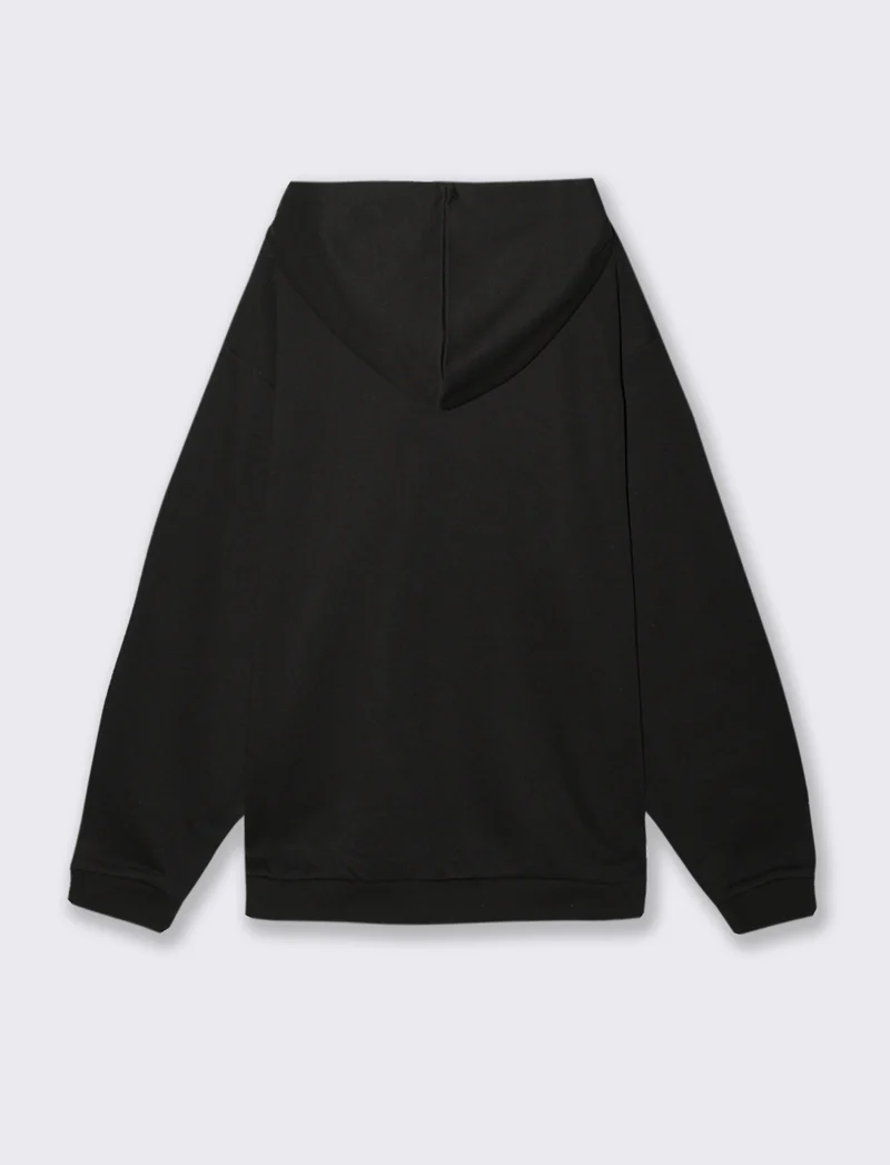 FELPA BOXY FIT CON CAPPUCCIO - Nero