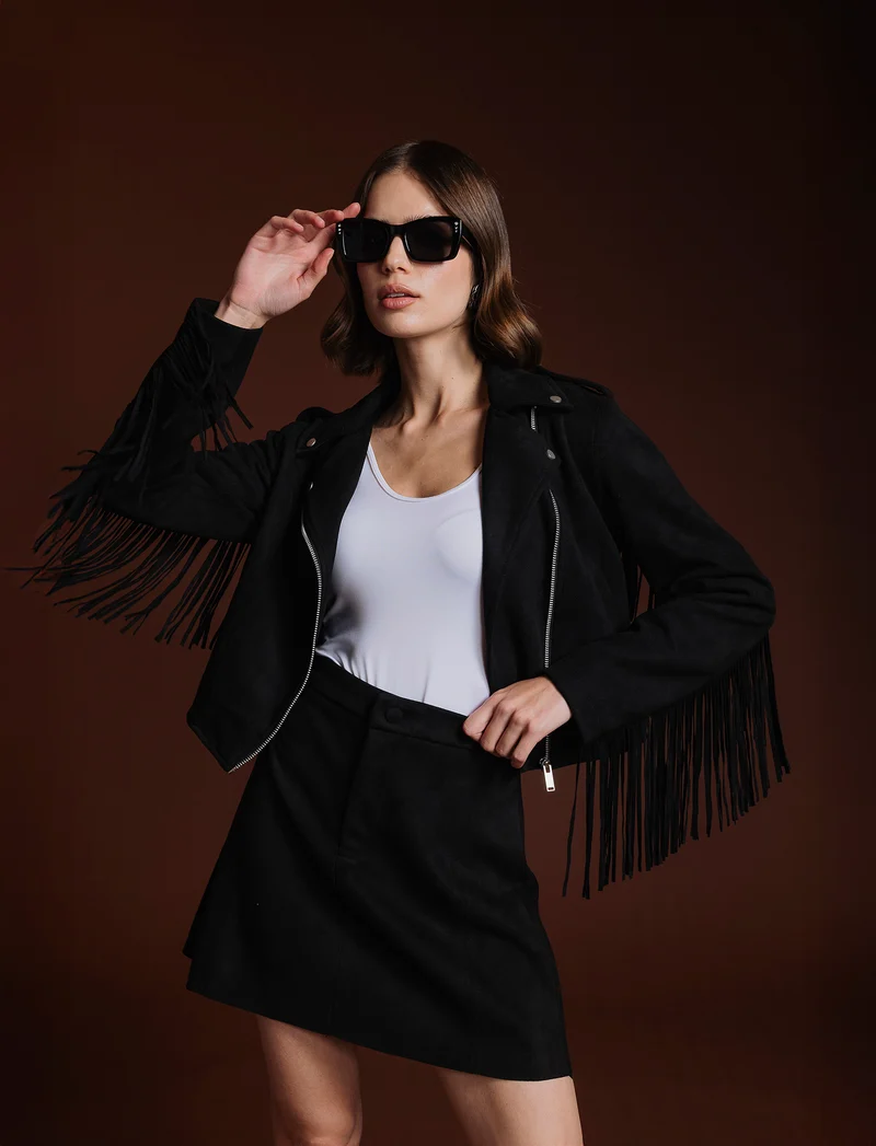GIACCA CON FRANGE - Nero