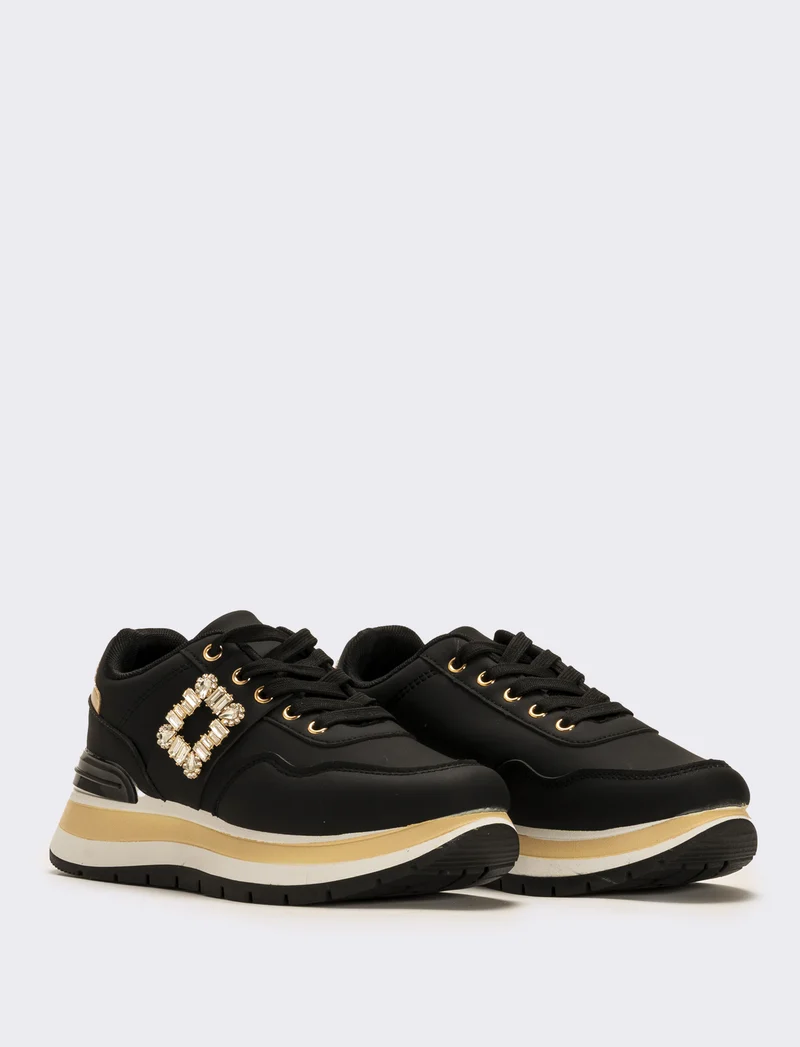 Sneakers con fibbia gioiello da donna - Nero