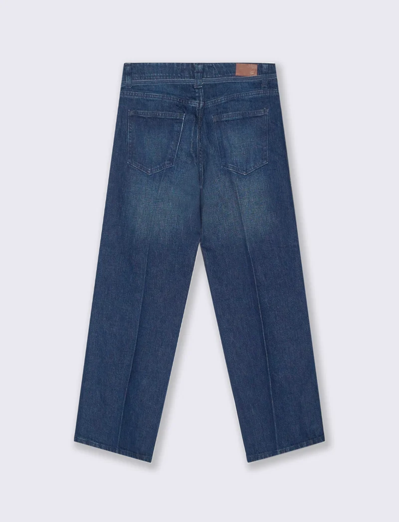 JEANS STRAIGHT CROP CON CINTURA IN TESSUTO - Denim