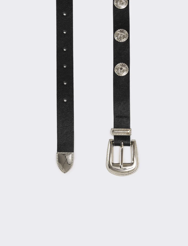Cinture donna con borchie e puntale in metallo - Nero
