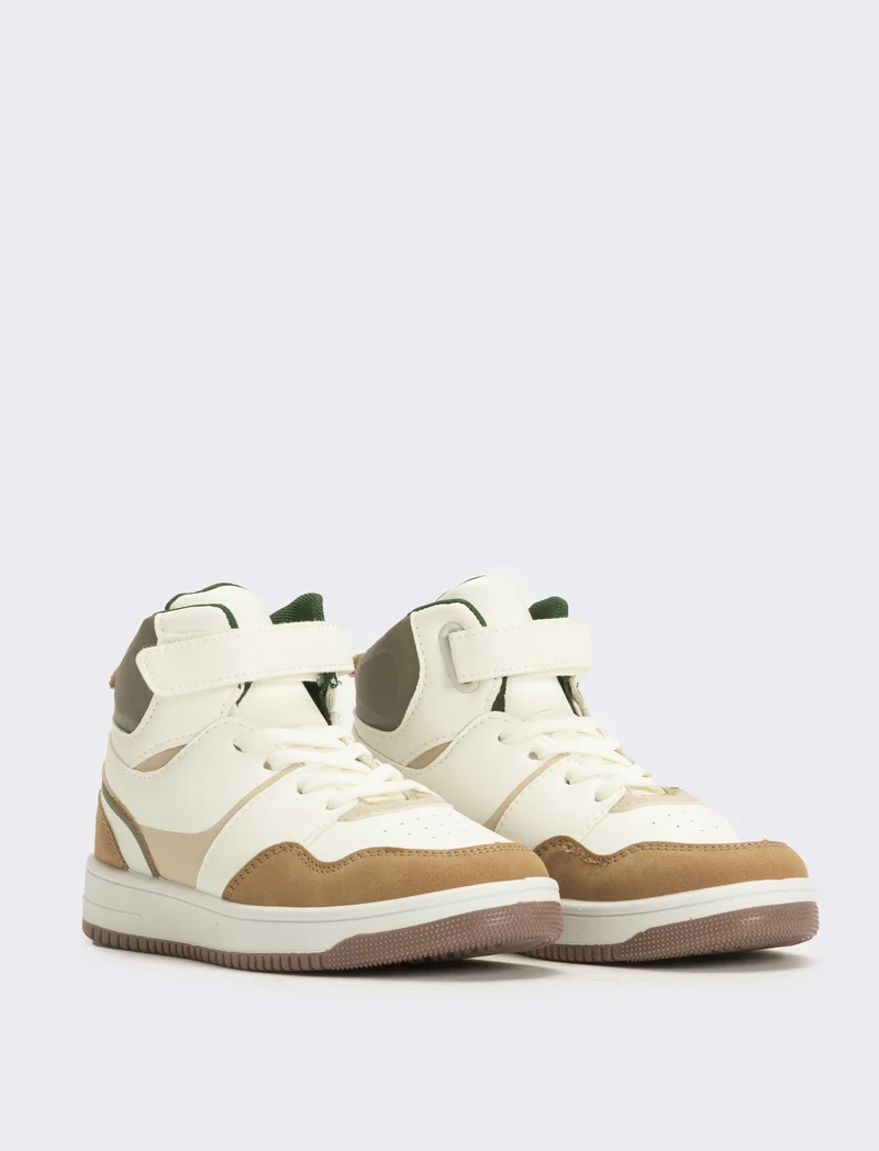 Sneakers a collo alto da bambino - Bianco-begie