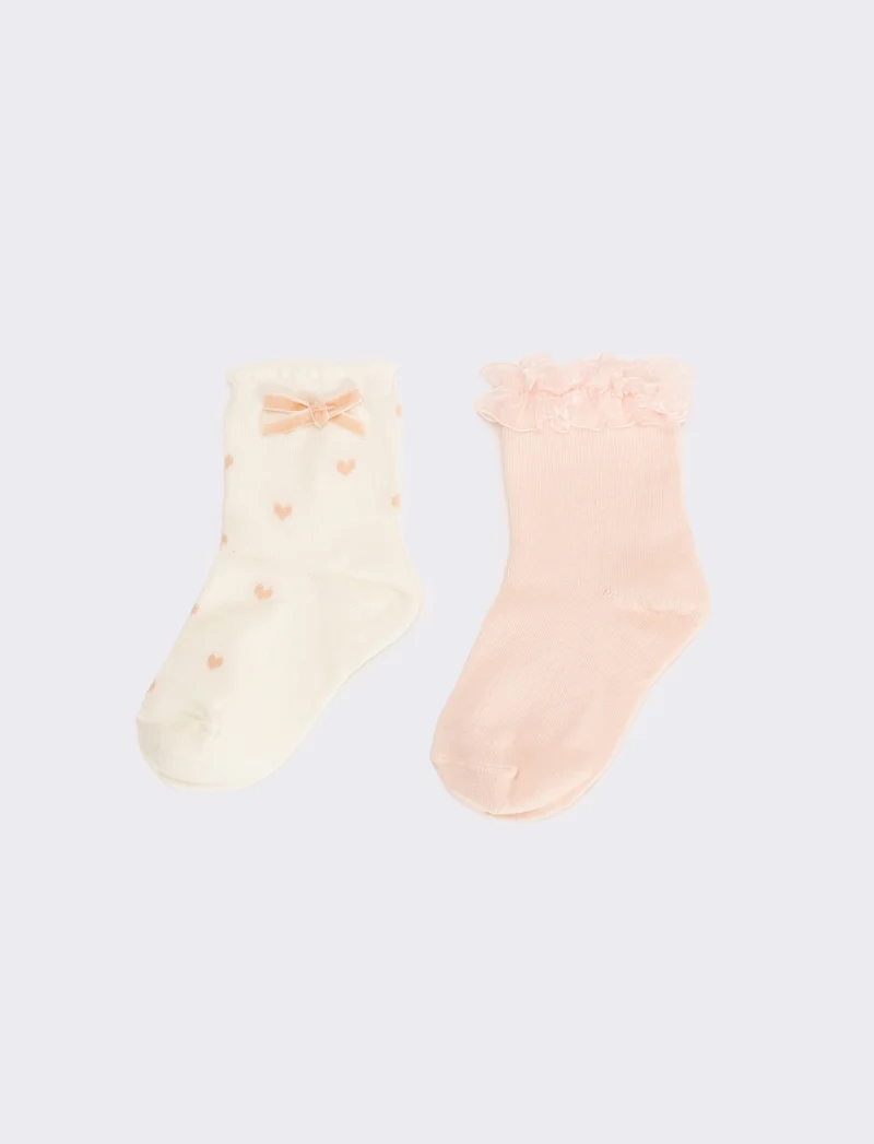 Calzini bambina 2 paia con fiocco e rouche - Rosa