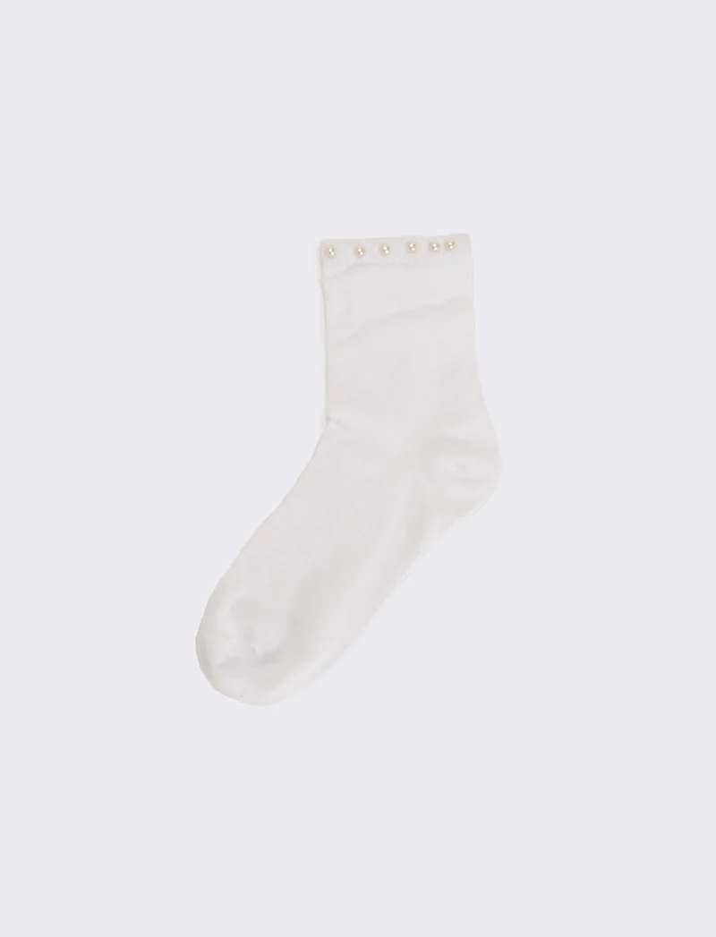 Calzino bambina con perle 1 paio - Bianco