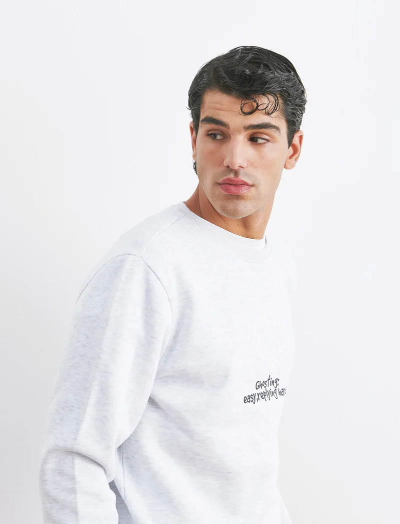 FELPA MISTO COTONE CON STAMPA - Grigio mel.