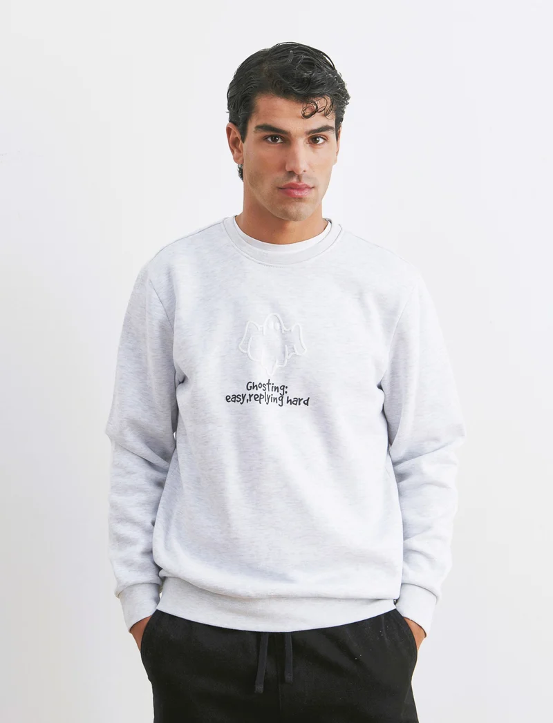 FELPA MISTO COTONE CON STAMPA - Grigio mel.