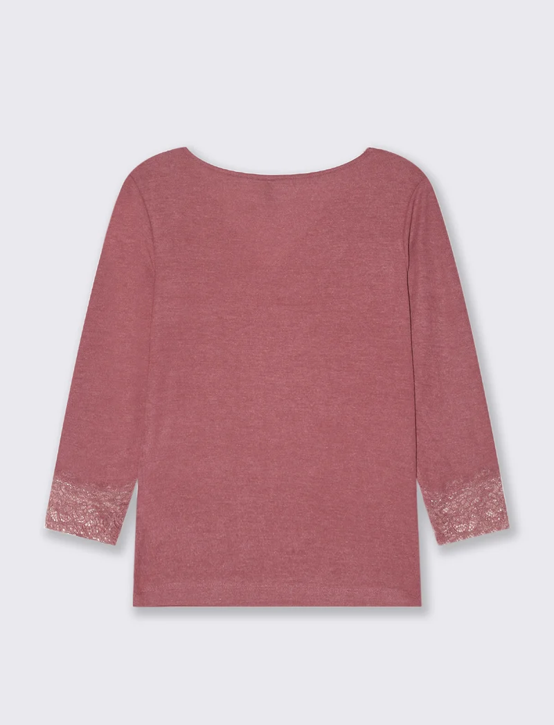 T-SHIRT CON PIZZO - Rosso mattone
