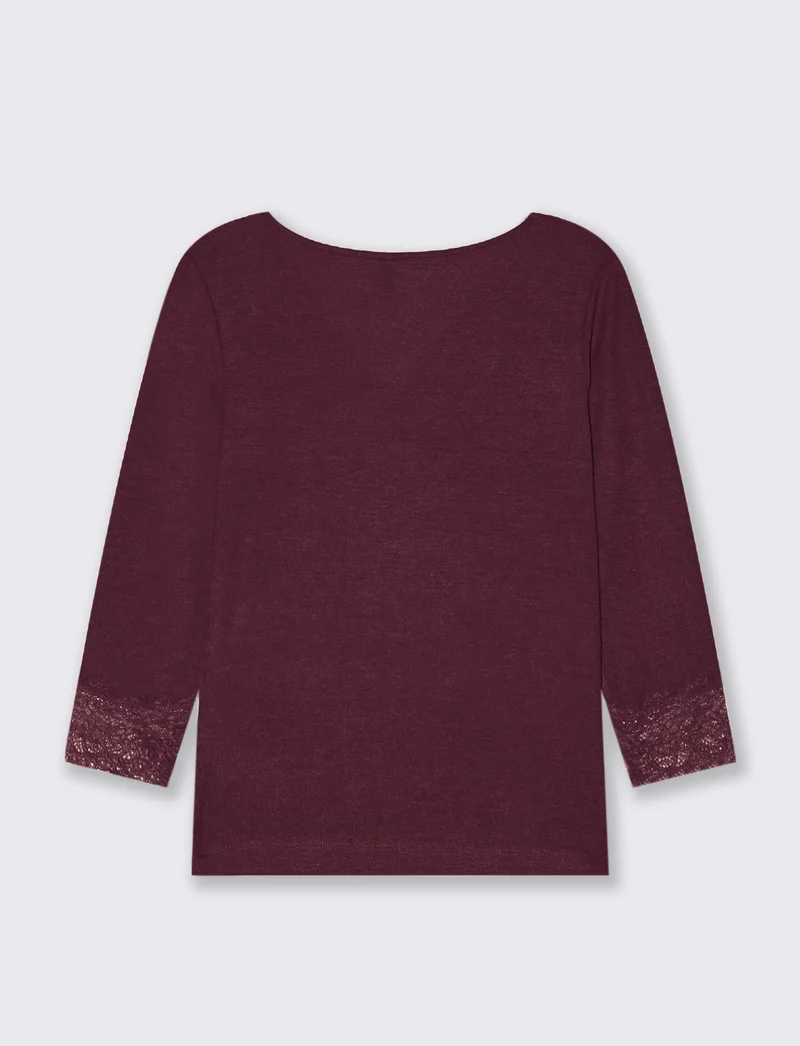 T-SHIRT CON PIZZO - Bordeaux