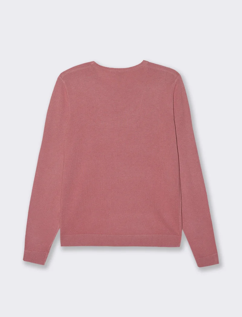 CARDIGAN GIROCOLLO - Rosa polvere