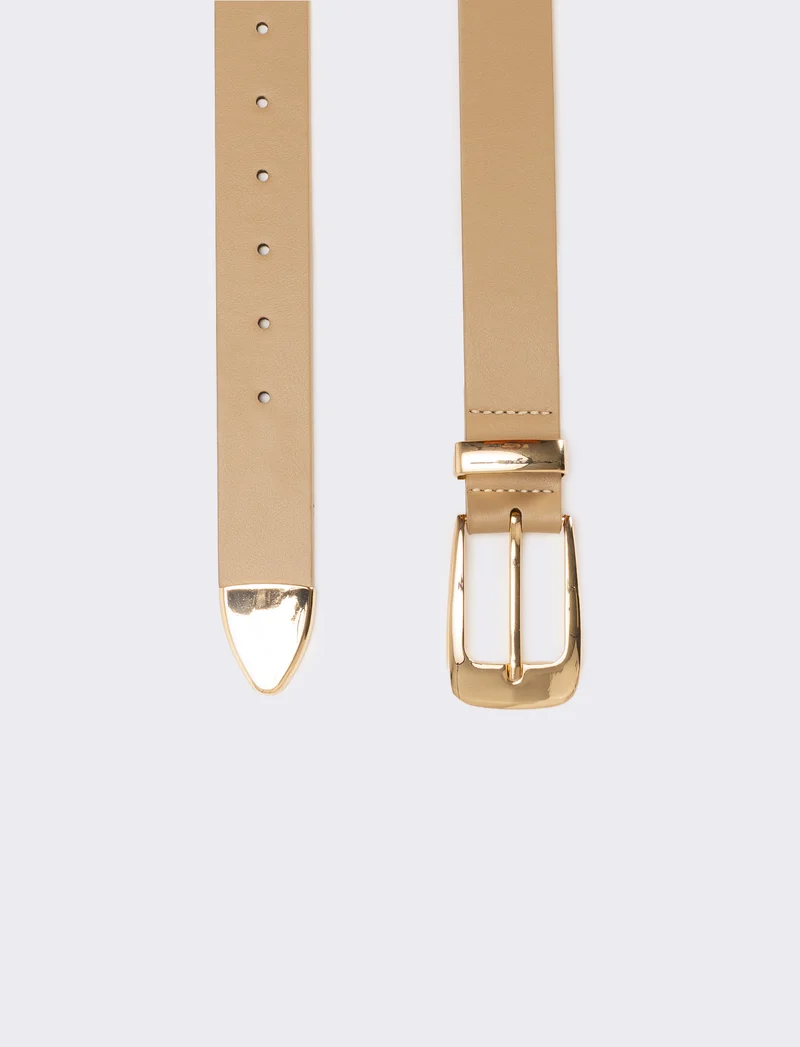 Cintura donna con passante e puntale in metallo - Beige