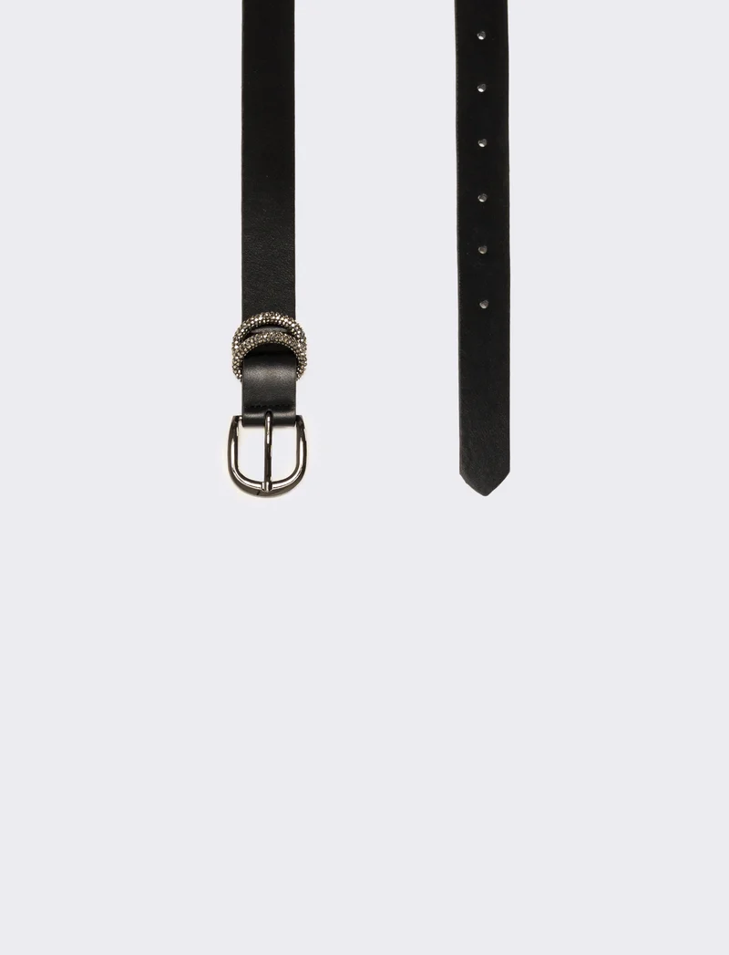 Cintura donna con doppio passante strass - Nero