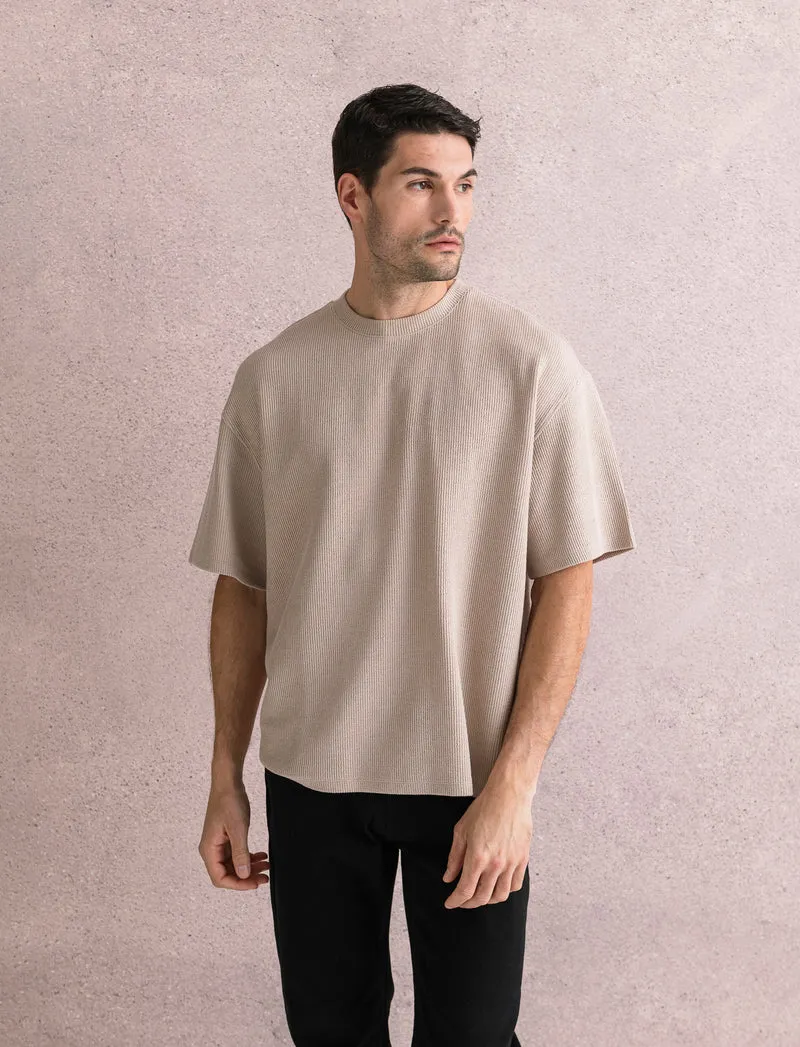 T-SHIRT BOXY FIT EFFETTO MAGLIA - Beige