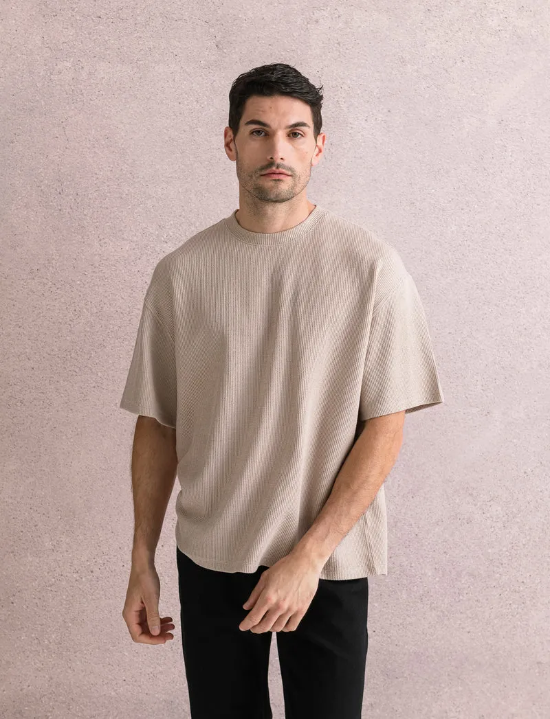 T-SHIRT BOXY FIT EFFETTO MAGLIA - Beige