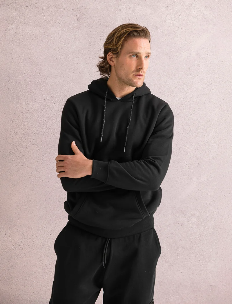 FELPA BASIC CON CAPPUCCIO - Nero