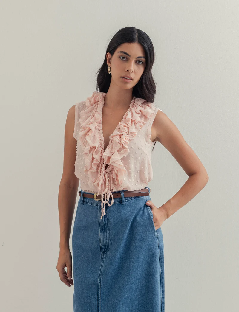 TOP CON ROUCHES - Rosa chiaro
