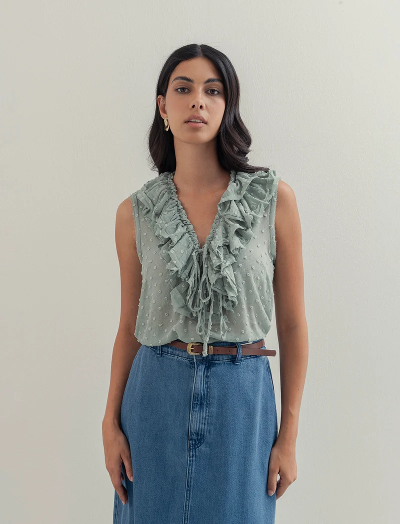 TOP CON ROUCHES - Verde foresta