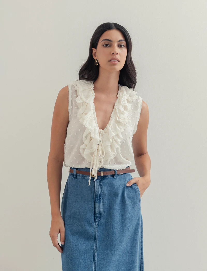TOP CON ROUCHES - Bianco latte