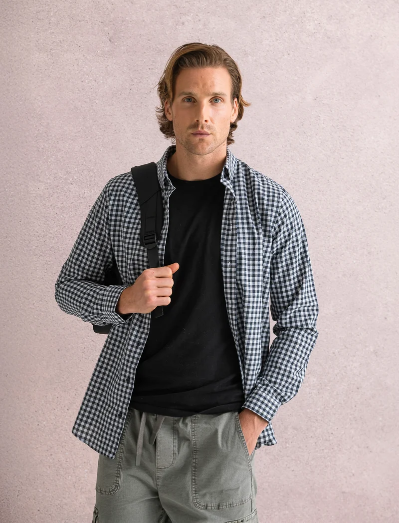 CAMICIA FANTASIA A QUADRI - Blu