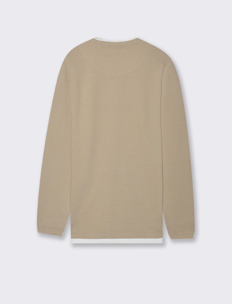 T-SHIRT CON ORLI A CONTRASTO - Beige