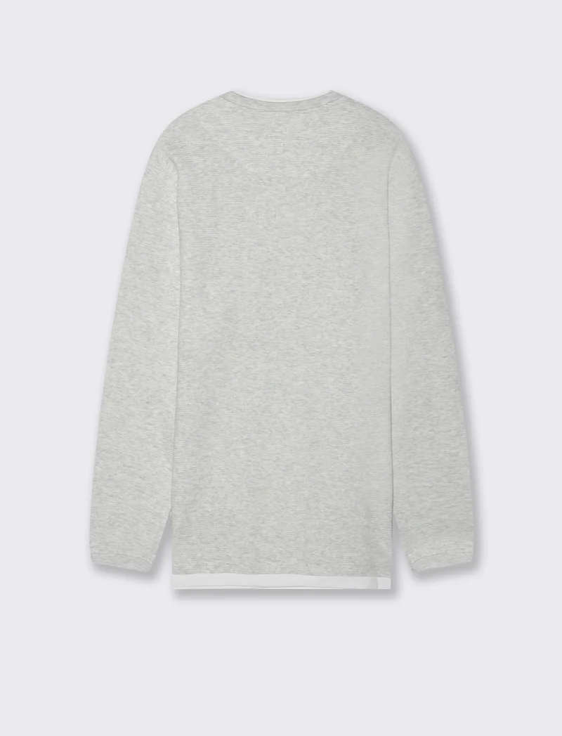 T-SHIRT CON ORLI A CONTRASTO - Grigio mel.