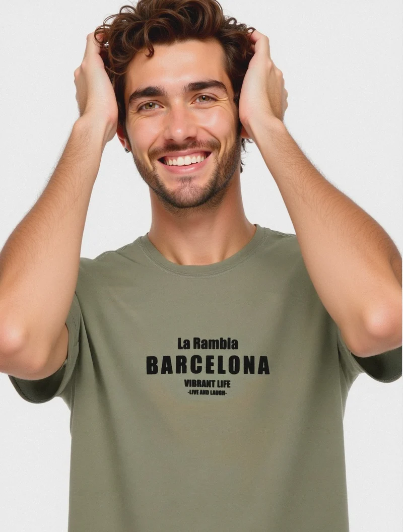 T-SHIRT IN COTONE CON STAMPA FLOCK - Verde salvia