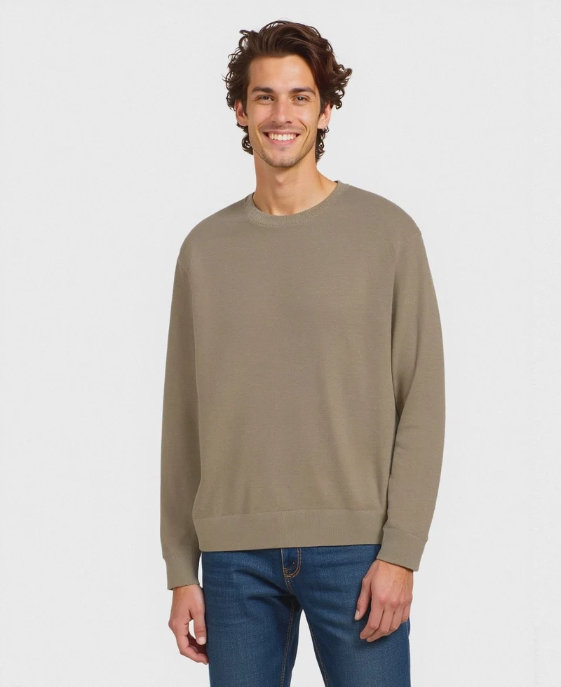 MAGLIA BASIC IN PURO COTONE - Beige