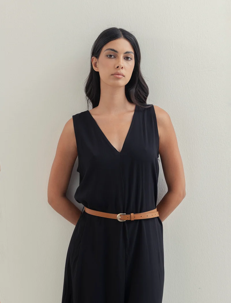 Vestito in viscosa con icrocio dietro - Nero