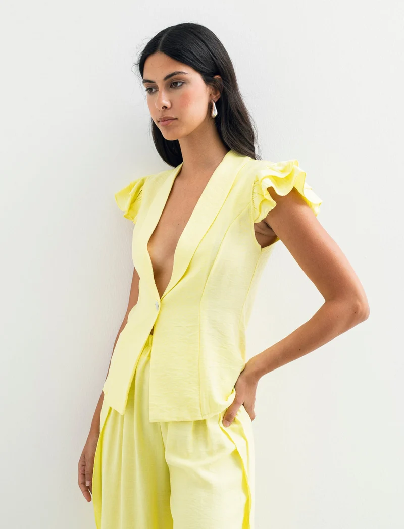 Giacca corta con maniche arricciate donna - Giallo