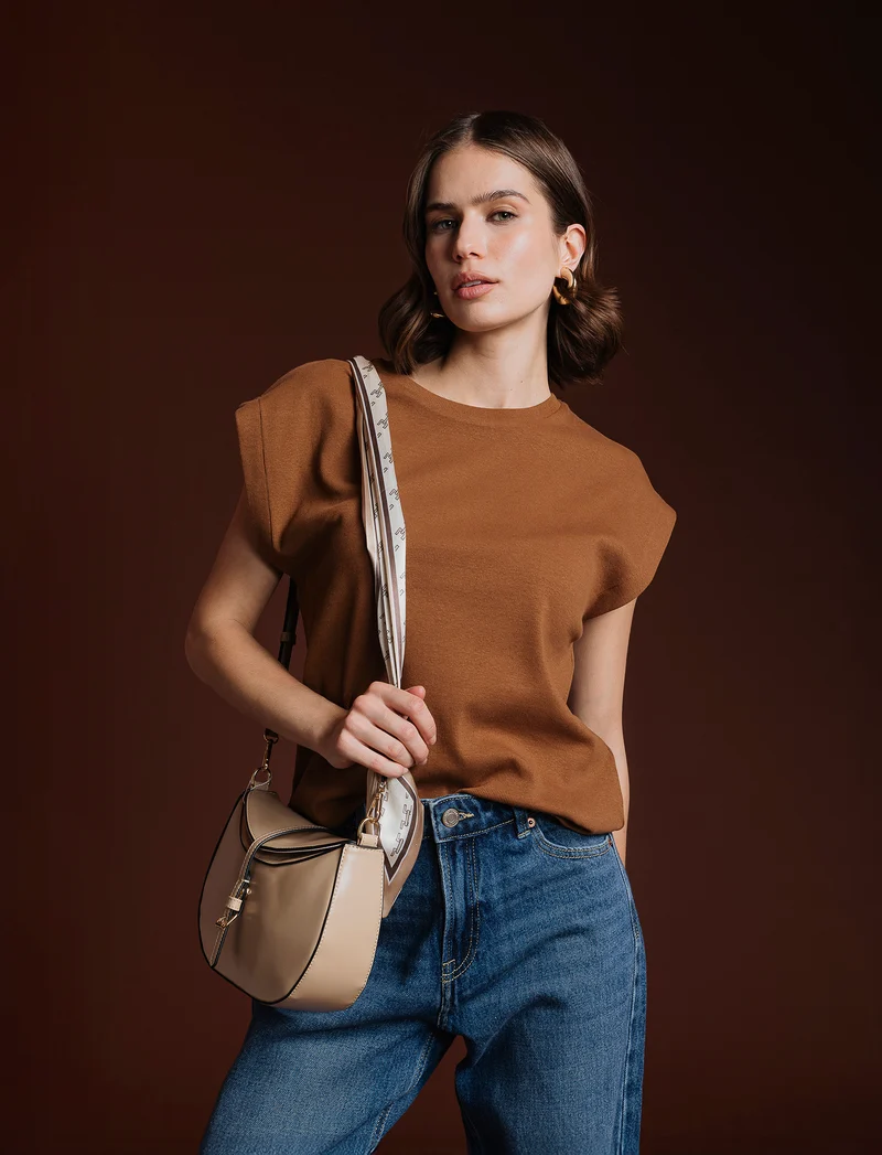 T-SHIRT A COSTE - Marrone tabacco